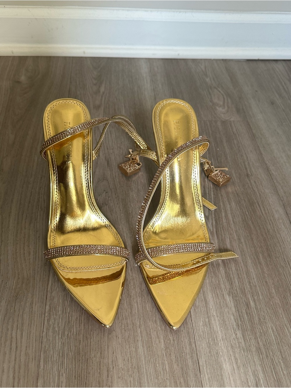Gold Metallic Pointed Toe Strappy Heels